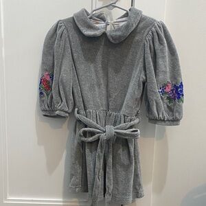 Gray Kids Formal Dress with Floral Embroidery